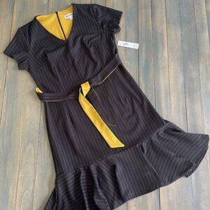 Shelby & Palmer A-line Black w/Gray Pinstriped V-neck Dress Size 6 - NWT (B4)